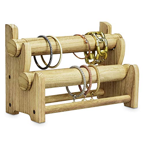 Ikee Design Schmuckhalter aus Holz, 2-stöckig, für Armbänder, Armreifen, Schmuckhalter, Eichenfarbe, 30 x 13 x 20 cm (B x T x H) von Ikee Design