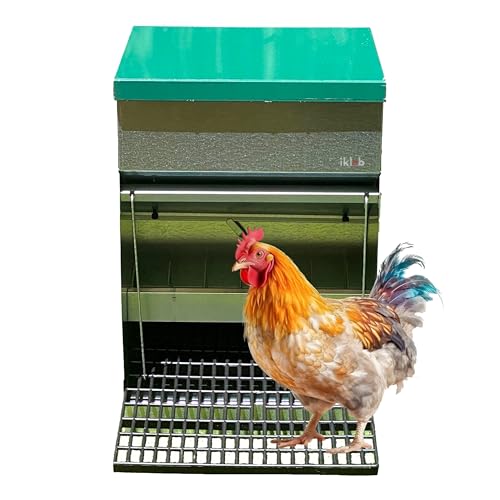 IKLOB® Futterautomat für Hühner 15 kg|Automatische Hühnerklappe|Hühnerfutterautomat aus Z27 verzinktem Blech|Futterspender Hühner|Futtertröge & Futterautomaten für Geflügel|Korrosionsbeständig von Iklob
