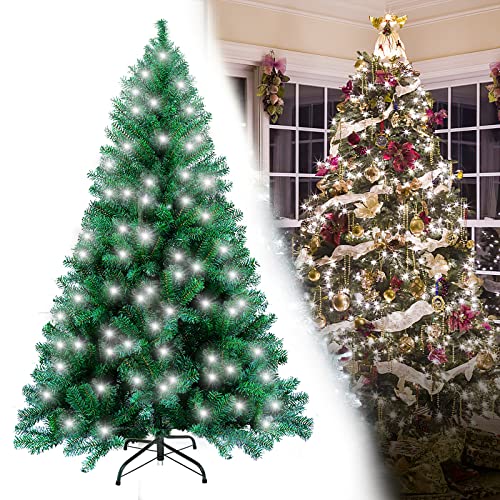 Ikodm 180CM Weihnachtsbaum Künstlich mit Beleuchtung, Tannenbaum Künstlich mit Metallständer, Christbaum Tree PVC Nadeln 650 Spitzen, Künstliche Weihnachtsbäume für Zuhause (Grün,Kaltweiß) von Ikodm