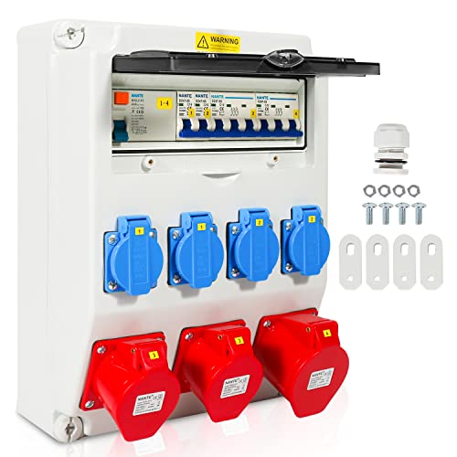 Ikodm 1x32A 2x16A 4x230V Wandverteiler MIT LS+FI, Baustromverteiler mit Schuko Steckdose, Stromverteiler mit Leitungsschutzschalter, 5 polig Baustromkasten, Kraftstromverteiler für Innen und Außen Ikodm 1x32A 2x16A 4x230V Wandverteiler MIT LS+FI, Baustromverteiler mit Schuko Steckdose, Stromverteiler mit Leitungsschutzschalter, 5 polig Baustromkasten, Kraftstromverteiler für Innen und Außen von Ikodm