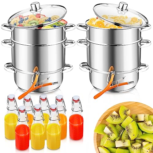 Ikodm 2er Dampfentsafter 16L, Fruchtentsafter Ø 26cm, Edelstahl Entsafter Saftpresse für alle Herdarten geeignet, Gewinnung von naturreinem Fruchtsaft & Fruchtzucker, mit 4 Bügelflasche von Ikodm