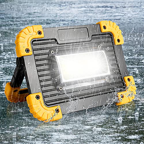 Ikodm 30W LED Baustrahler Akku,Campinglampe Tragbar, LED Arbeitsstrahler Arbeitsleuchte Flutlicht Arbeitsbeleuchtung USB für Garage Angeln Notfall Baustellen, 3 Lichtmodi IP65 mit Batterien von Ikodm