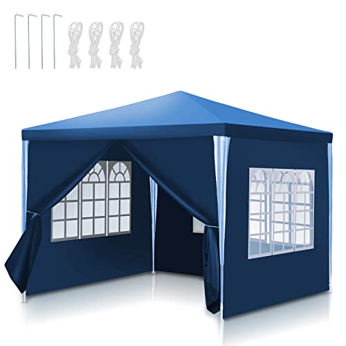 Ikodm 3x3m Pavillon Wasserdicht Stabil Partyzelt Hochwertiges PE Plane Festzelt UV-Resistent Gartenzelt 100g/m² Bierzelt mit 4 Seitenteilen Blau von Ikodm