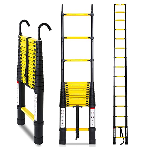 Ikodm 4.4M Aluminium Teleskopleiter mit Abnehmbarem Haken Belastung 150 kg, Rutschfester Ausziehbar Aluminiumleiter, Ausziehleiter, Schwarz Gelb Ikodm 4.4M Aluminium Teleskopleiter mit Abnehmbarem Haken Belastung 150 kg, Rutschfester Ausziehbar Aluminiumleiter, Ausziehleiter, Schwarz Gelb von Ikodm