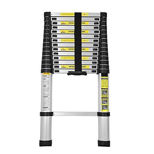 Ikodm 4.4M Teleskopleiter, Rutschfester Ausziehbare Robust Stehleiter, Ausziehbar Mehrzweckleiter Aluminiumleiter, 150kg Belastbarkeit von Ikodm