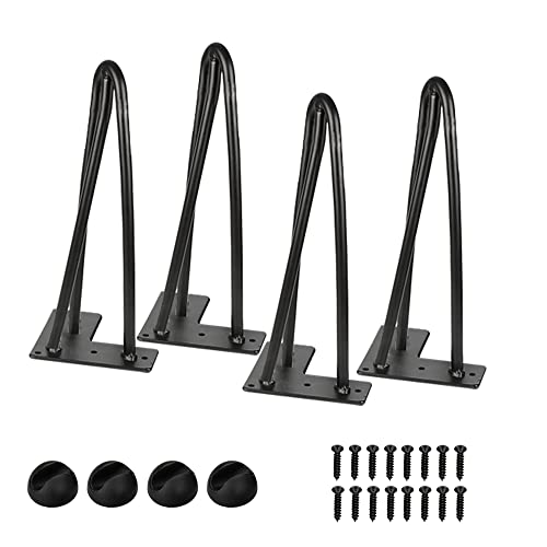 Ikodm 4er Set Hairpin Legs 30CM, Haarnadel Tischbeine schwarz Metall, Tischkufen Esstisch mit Dreifachstab Freie Bodenschoner und Schrauben Verfügbar in Höhe von 15cm-72cm von Ikodm