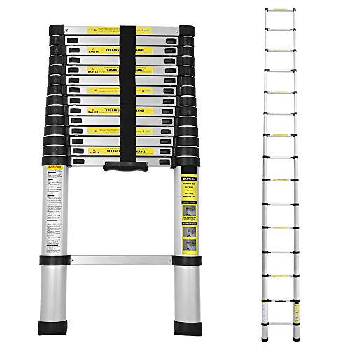 Ikodm Aluminium Teleskopleiter 4.4M Ausziehbare Leiter, Rutschfester Aluleiter Stehleiter Mehrzweckleiter Ausziehbar Aluminiumleiter, Teleskop Ausziehleiter 150 kg Belastbarkeit von Ikodm