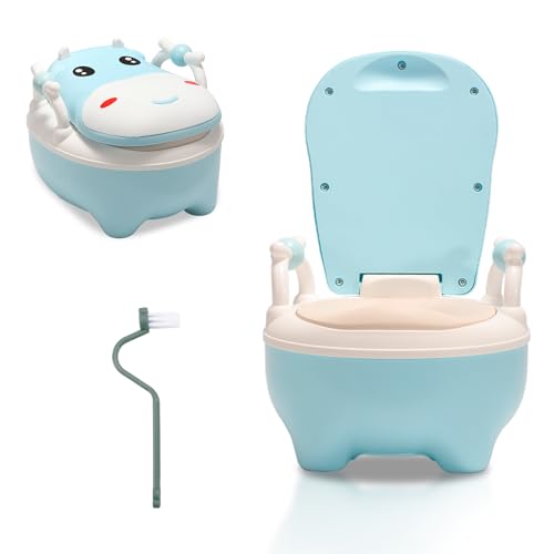 Ikodm Baby Toilette Toilettensitz,Kinder Töpfchen, Typ der Schublade Baby Potty, Toilettentrainer mit Griffe, Bürste, weiches PU-Kissen, Babytopf Anti-Spritzschutz, Cartoon Deckel（Blau） von Ikodm