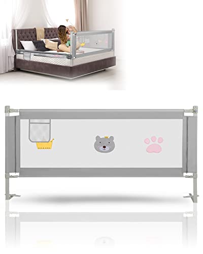 Ikodm Bettgitter 180cm, Babybettgitter für Kleinkinder, Höhenverstellbar 70-98 cm Rausfallschutz Bett für Kinder, Kinderbettgitter mit luftiges Netz, Bed Rail stabile Bauweise, Grau von Ikodm