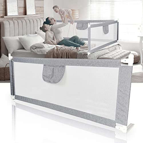 Ikodm Bettgitter 200 x 80cm, Rausfallschutz Bett für Kinder, Babybettgitter für Kleinkinder, Kinderbettgitter mit luftiges Netz, Bed Rail stabile Bauweise, einfache Montage, Grau von Ikodm