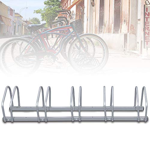 Ikodm Fahrradständer für 5 Fahrräder 35-55 mm Reifenbreite Mehrfachständer Aufstellständer Radständer Bodenständer, Fahrradständer Mountainbike, HBT: ca. 26 x 130 x 32 cm, Silber von Ikodm