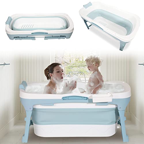 Ikodm Faltbare Badewanne Erwachsene 149x60x50cm,Erwachsener Foldable Bathtub mit Abdeckung und Massagerollen & Korb Klappbadewanne klappbare, Klappbad für Badezimmer, Dusche und Balkon von Ikodm