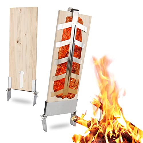 Ikodm Flammlachsbrett x2, Flammlachsbretter mit Halterung Wendefunktion,Lachsbretter Zum Grillen Feuerschale,Flammlachsbretter Traglast von 2.5 kg,Lachsbrett für Outdoor Grill,Zedernholzbrett von Ikodm