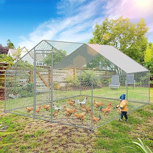 Ikodm Freilaufgehege Hühnerstall 3 x 4 x 2m mit Schloss,PVC-beschichtetes Schatten Dach,Verzinkter Stahlrahmen,für Hühnerkäfig Geflügelstall Vogelkäfig Kleintiere von Ikodm