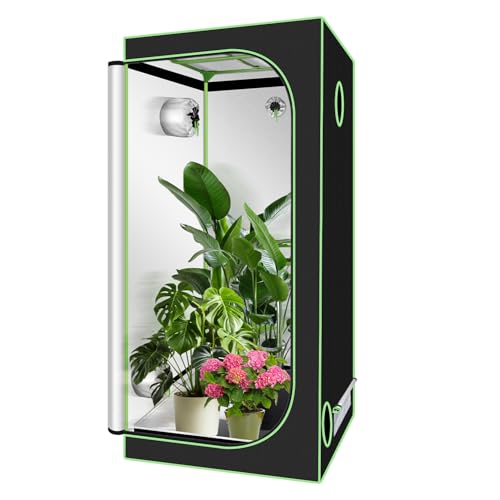 Ikodm Growzelt, 100x100x200 cm Grow Box, 600D Oxford Grow Tent, Lichtdicht und Wasserdicht Growschrank, Luftig Gewächshaus Growroom für Homegrowing, Indoor-Anbau von Ikodm