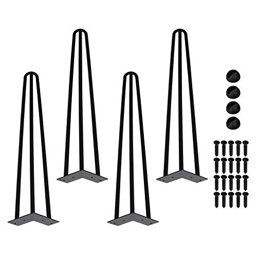 Ikodm Hairpin Legs Tischbeine 61CM, 4er Set Haarnadel Tischbeine Tischkufen Esstisch mit Dreifachstab Freie Bodenschoner und Schrauben Verfügbar, tischbeine höhenverstellbar schwarz von Ikodm