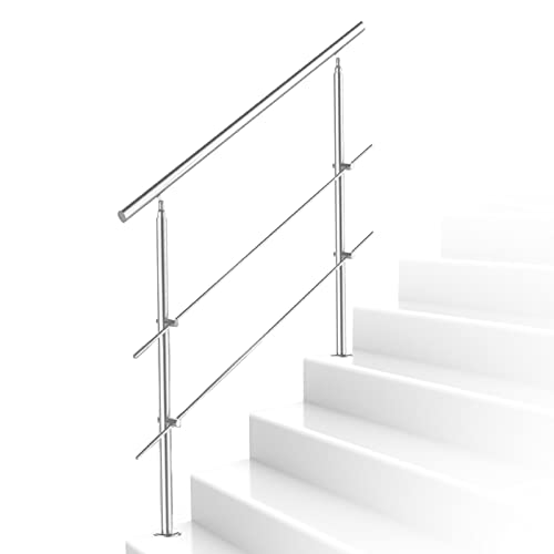 Ikodm Handlauf Edelstahl Treppengeländer 160 cm Außen & Innen, mit 2 Querstreben und Zubehör Ø42mm, Winkelverstellbar für Treppen Garten Hauseingang Brüstung Balkon (L:1600mm H:1065mm) von Ikodm