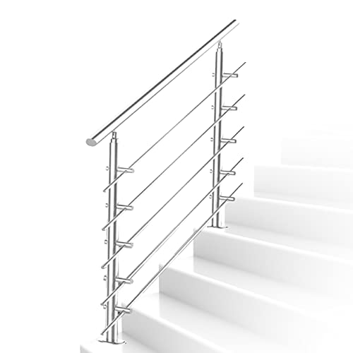 Ikodm Handlauf Edelstahl Treppengeländer Außen & Innen, 80 cm, Ø 42mm mit 5 Querstreben und Zubehör, Winkelverstellbar für Treppen Garten Hauseingang Brüstung Balkon (L:800mm H:1065mm) von Ikodm