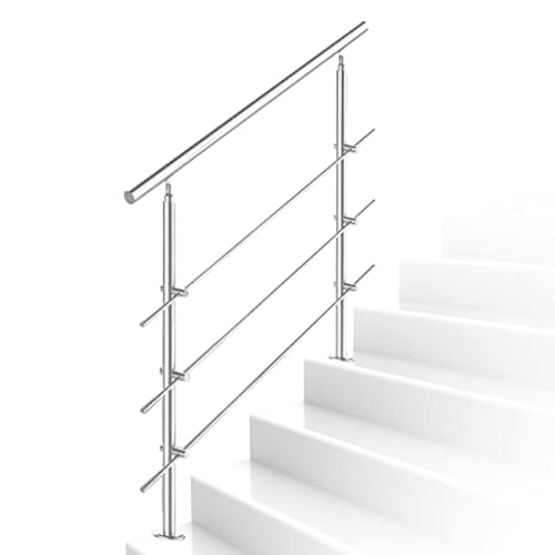 Ikodm Handlauf Edelstahl Treppengeländer Außen & Innen 120 cm, Ø42mm mit 3 Querstreben und Zubehör, Winkelverstellbar für Treppen Garten Hauseingang Brüstung Balkon (L:1200mm H:1065mm) von Ikodm