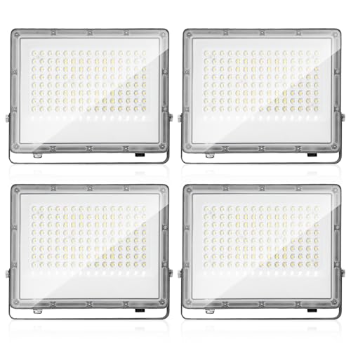 Ikodm LED Scheinwerfer 100W, LED Strahler Außen 4er, IP65 Wasserdicht, 9900LM LED Fluter, LED Außenstrahler 6000K Kaltweiß LED Außenbeleuchtung für Terrasse Sportplatz (kein Stecker) von Ikodm