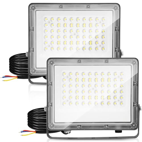 Ikodm LED Strahler Außen, 2er 50W Superhell 4950LM LED Fluter Flutlicht, LED Scheinwerfer Aussen 6000K Kaltweiß IP65 Wasserfest Außenstrahler für Garage, Flur, Türen (kein Stecker) von Ikodm