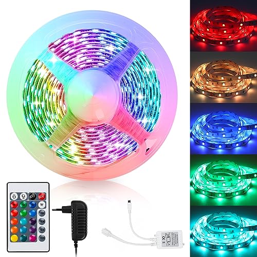 Ikodm LED Streifen, LED Strip 10m, LED Streifen Selbstklebend, RGB Led Strip mit 24-Tasten-Fernbedienung, Dimmbar LED band für Zuhause, Schlafzimmer, Küche, Partei von Ikodm