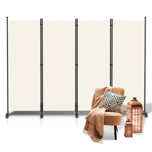 Ikodm Paravent Outdoor,Raumteiler auf Rollen 4-teilig 228x181 cm, Wetterfester Paravent für Outdoor & Büro - Beige von Ikodm