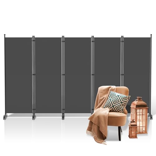 Ikodm Paravent Outdoor,Raumteiler auf Rollen 5-teilig 284x181 cm, Wetterfester Paravent für Outdoor & Büro - Anthrazit von Ikodm