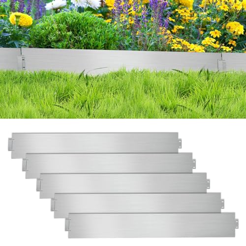 Ikodm Rasenkante 5m 10m 15m 20m 30m 40m 50m Rasenkante Metall, 100x15cm verzinkt Beeteinfassung Beetumrandung Mähkante Metall Palisade, kann für Hof,Garten,Bauernhof, Länge 20m - Höhe 15cm-Silbrig von Ikodm