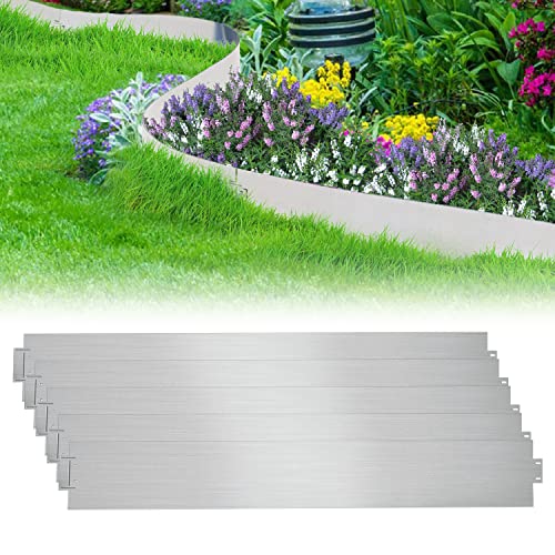 Ikodm Rasenkante Metall 30m-30 stück 15cm Verzinkt Mähkante Metall Anpassbare Flexibel Beetumrandung Beeteinfassung für Gartenpflanzen Gemüseanbau Floral, Silber von Ikodm