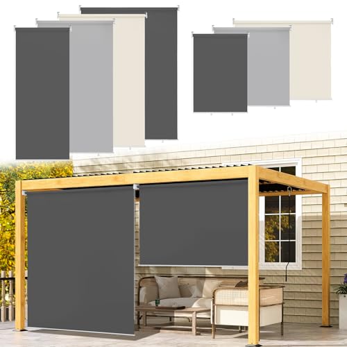 Ikodm Senkrechtmarkise außen 140 x 140 cm, Balkon Markise, außenrollo markisen fur Balkon, Beschattung und Sichtschutz Balkonmarkisen, Vertikalmarkise, Innenbeschattung,Dunkelgrau-2 Stück von Ikodm