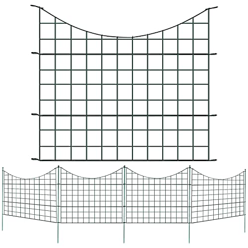 Ikodm Teichzaun Gartenzaun Komplettset - 5 Stück Teichzaun Steckzaun Metall 11 Zaunelemente - 5 Zaunelemente 6 Befestigungsstäbe - Teichschutzzaun Unterbogen Zaun für Hunde - Länge 3,75 m von Ikodm