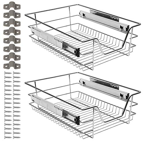 Ikodm Teleskopschublade 2X40cm Küchenschublade, Schrankauszug,Küchenschrank Auszug Nachrüsten,Küchenschubladen aus Metall Einbauschublade für Spülschrank,Schrank Schubladen Ausziehbar von Ikodm