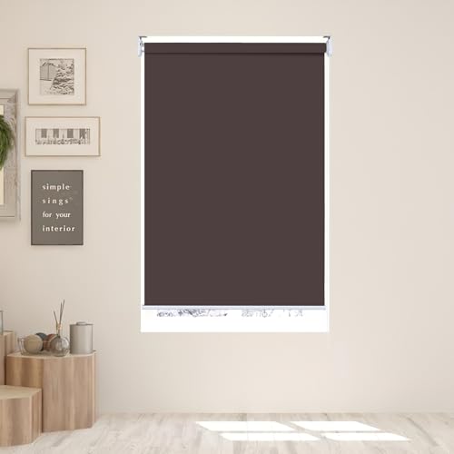 Ikodm Verdunklungsrollo ohne Bohren, 100x200cm (BxH) Braun Verdunkelungsrollo, Hitzeschutz und Sichtschutz Rollo Verdunkelung Seitenzugrollo Thermorollo Klemmfix für Fenster & Tür von Ikodm