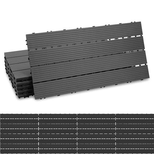 Ikodm WPC Terrassenfliese 30x60 cm, Klickfliese, Balkonfliese, anthrazit, wasserfest, korrosionsbeständig, einfach zu verlegen (6 er Pack -1m²) von Ikodm