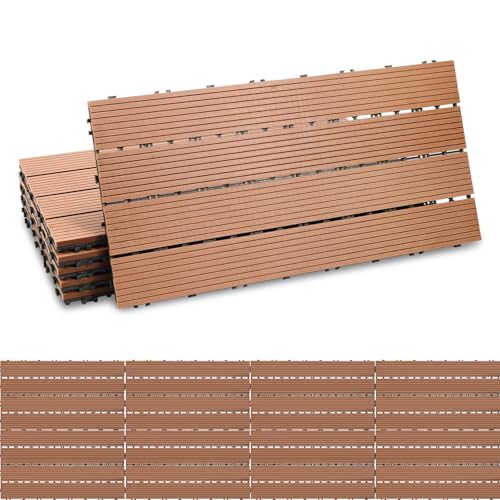Ikodm WPC Terrassenfliese 30x60cm, Klickfliese, Balkonfliese, braun, wasserfest, korrosionsbeständig, einfach zu verlegen (30 er Pack -5m²) von Ikodm