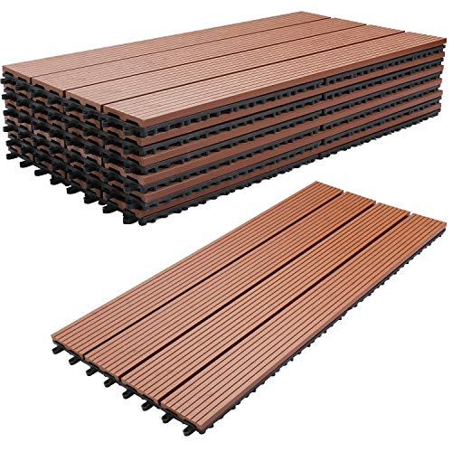 Ikodm WPC Terrassenfliese 30x60cm, Klickfliese, Balkonfliese, braun, wasserfest, korrosionsbeständig, einfach zu verlegen (6 er Pack -1m²) von Ikodm