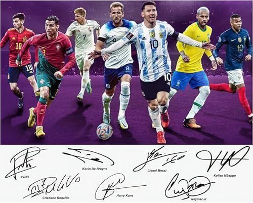 Ikonic Fotohaus Cristiano Ronaldo Lionel Messi Neymar Jr Kane Pedri Mbape Soccer Superstars Autogrammdruck, Wandkunst, Heimdekoration von Ikonic Fotohaus