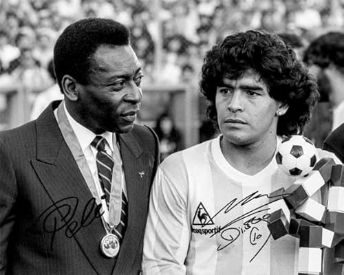 Ikonic Fotohaus Diego Maradona Pele Fußballziegen signiertes Foto Autogramm Druck Wandkunst Heimdekoration von Ikonic Fotohaus