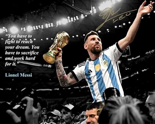 Ikonic Fotohaus Lionel Messi Motivierendes Zitat Mindset für Erfolg Fight to Reach your Dream World Cup Soccer Superstar Foto Autogramm Poster Wandkunst Heimdekoration von Ikonic Fotohaus