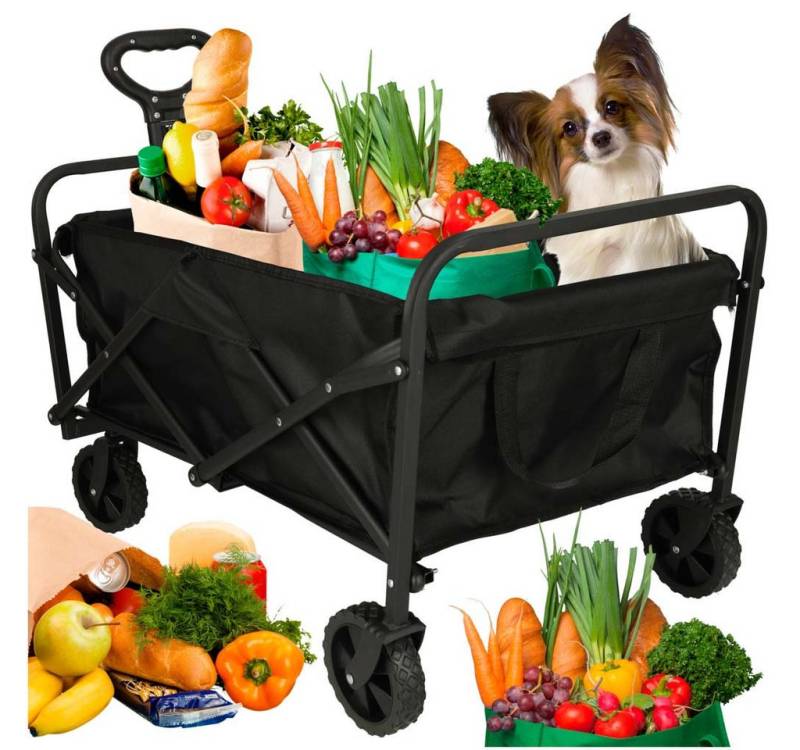 Ikonka Bollerwagen Faltbarer Transportwagen 100 L mit Teleskopgriff & All-Terrain-Rädern (Strand-, Einkaufs- und Campingwagen mit 100 L Volumen & Faltfunktion, Faltbarer Outdoor-Wagen mit großem Korb und praktischen Extras), 100 L faltbarer Transportwagen mit 360°-Rädern und Teleskopgriff von Ikonka