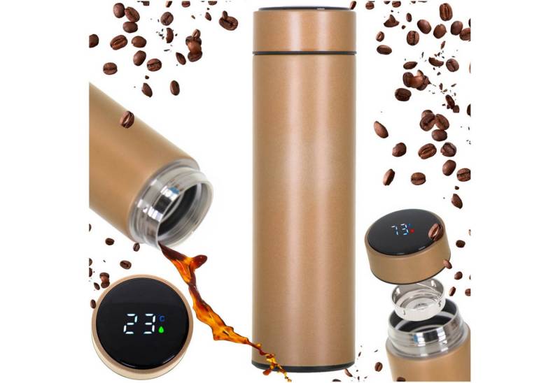 Ikonka Isolierflasche Smart Thermosbecher 500ml mit LED-Temperaturanzeige & Vakuumisolierung, Thermosbecher 500ml mit LED-Display, Vakuumisolierung & Siebeinsatz von Ikonka