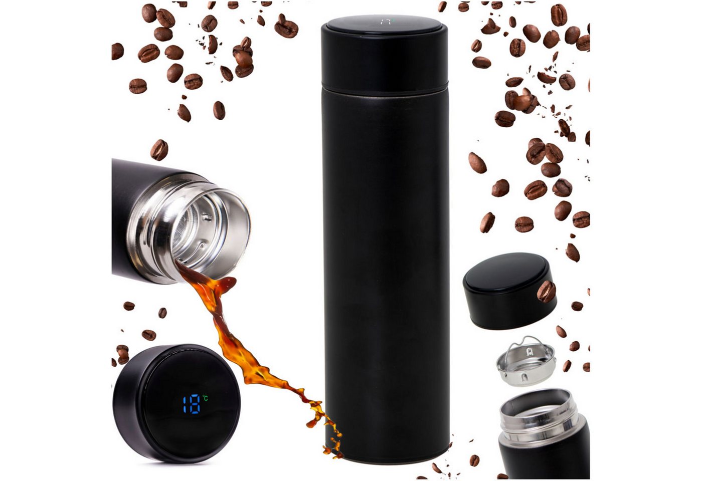 Ikonka Isolierflasche Smart Thermosbecher 500ml mit LED-Temperaturanzeige & Vakuumisolierung, Thermosbecher 500ml mit LED-Display, Vakuumisolierung & Siebeinsatz Ikonka Isolierflasche Smart Thermosbecher 500ml mit LED-Temperaturanzeige & Vakuumisolierung, Thermosbecher 500ml mit LED-Display, Vakuumisolierung & Siebeinsatz von Ikonka