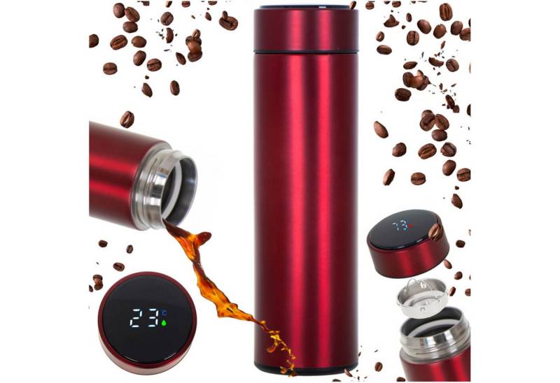 Ikonka Isolierflasche Smart Thermosbecher 500ml mit LED-Temperaturanzeige & Vakuumisolierung, Thermosbecher 500ml mit LED-Display, Vakuumisolierung & Siebeinsatz von Ikonka