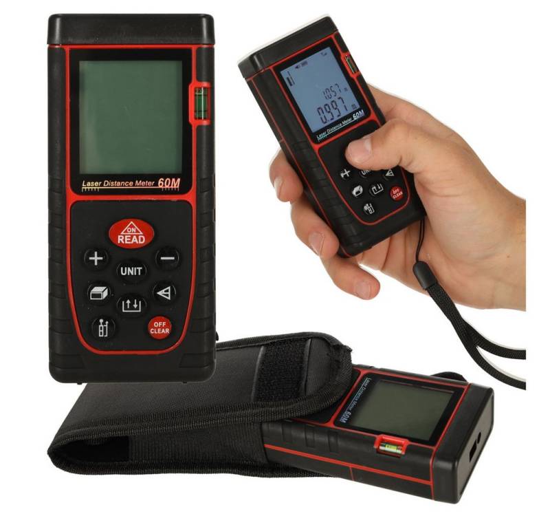 Ikonka Lasermessgerät Digitaler Laser-Entfernungsmesser 60 m wasserdicht IP54, (Profi-Distanzmessgerät mit Zubehör für Innen- & Außeneinsatz, Digitaler Laser-Entfernungsmesser 60 m mit Batterien & Etui), Wasserdicht IP54, 60 m Reichweite, Messgenauigkeit bis ±3 mm von Ikonka