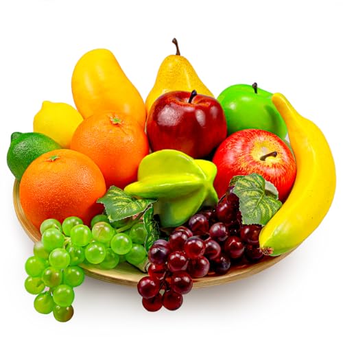 13 Stück Künstliche Früchte Set, Fake Mischung Früchte Für Home Decor, Simulation Obst Set Für Party Weihnachtsdekoration,Faux Obst Modell Für Fotoshooting,Künstliche Apfel Orange Birne Traube von Ikosora