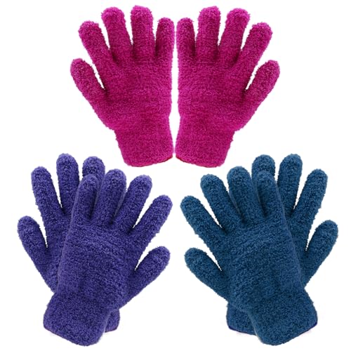 3 Paar Mikrofaser-Staubhandschuhe, Pflanzen-Staubhandschuhe, Blattreinigung, wiederverwendbar, Mikrofaser-Staubhandschuh für Hausreinigung, Auto-Jalousien, Reinigungshandschuhe, Blau, Rose, Lila von Ikosora