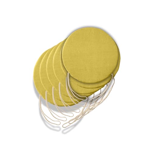 6 runde Sitzkissen für Küchenstuhl, abnehmbarer Bezug, Stuhlkissen mit Bändern, hergestellt in Italien, Dicke 3 cm, Dekoration für Zuhause (Gelb, Durchmesser 40 cm) von Il Tuo Artigiano Design