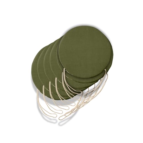 6 runde Sitzkissen für Küchenstuhl, abnehmbarer Bezug, Stuhlkissen mit Bändern, hergestellt in Italien, Dicke 3 cm, Heimdekoration (Khaki, Durchmesser 40 cm) von Il Tuo Artigiano Design