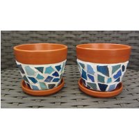 2 Mini Blumentöpfe Mit Blauem Glasmosaik von IlGiardinoDesigns